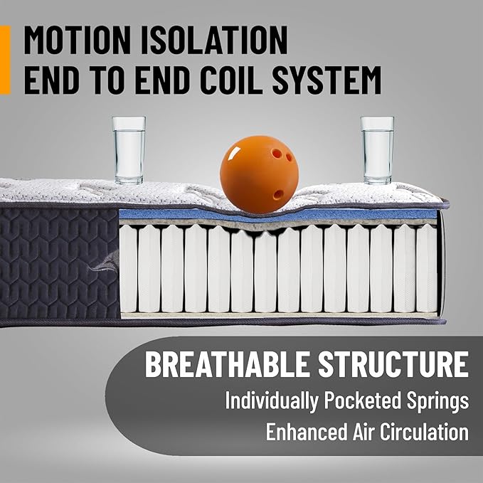 Ottomanson King 12” Firm Hybrid Mattress - Made in USA - Premium Support & Durability - Individually Pocketed Coils & CertiPUR-US Foam - Fiberglass-Free - Bed in a Box