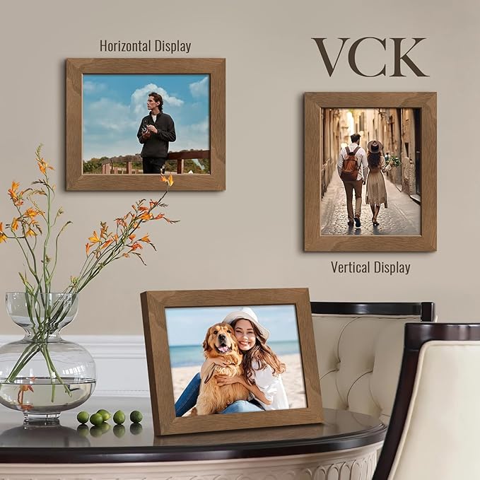 VCK 8.5x11 Brown Walunt Picture Frames 3 Pack, High-End Wood Wide Border Poster Frame,Tabletop & Wall Hanging, Multi-Directional Display Family Photos, Office Prints, Studio/Gallery/Home