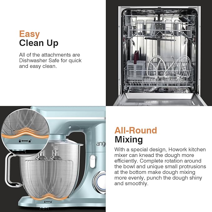 Mini Angel Stand Mixer,10-Speed Kitchen Electric Mixer,Tilt-Head Food Mixer with Dough Hook, Wire Whisk, Flat Beater, Stainless Steel Bowl (Blue2, 5QT)