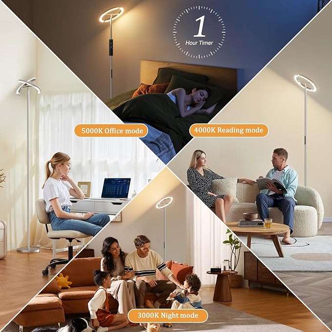 LED Floor Lamp - 70" Tall Modern Standing Lamp with 2 Rotatable Lights, Remote & Touch Control, 24W Bright Stepless Dimmable, Ideal for Living Room Bedroom Office(Silver Grey)