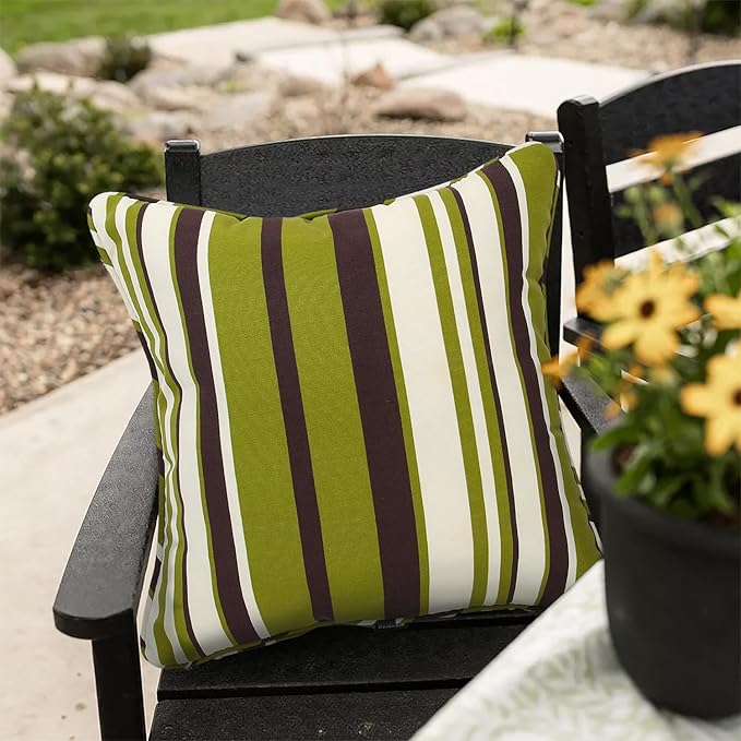 Outdoor Throw Pillow Covers 18x18 Inch, Set of 2, Cover Only! Waterproof Fade Resistant Decorative Cushion Sham Pillow Cases for Patio Furniture Chair Couch Sofa - Green Striped