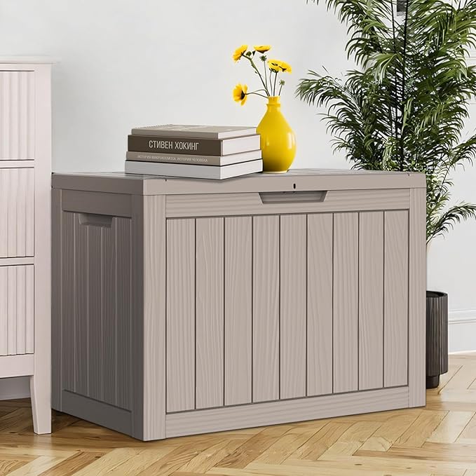 Outdoor Storage Box, 45 Gallon Waterproof Deck Box for Backyard Garden Tools, UV-Resistant Lockable Outside Storage Box for Patio Cushions, Package Delivery Box, Grey