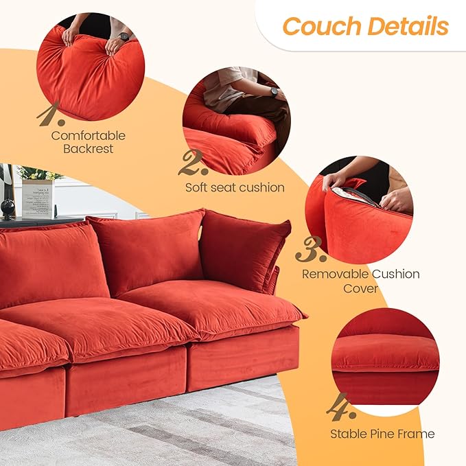 JACH Modular Sectional Couches for Living Room, 162" Deep 4 Seats Sectional Sofa, Cushion Covers Removable, Two Corners and Two Middle, Sofas Furniture for Living Room, Red