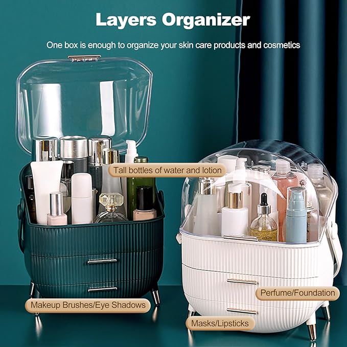 Ergocar Cosmetics Organizer Make Up Case Dustproof Cosmetic Storage Box, Cosmetics Skin Care Products Multi-Function Jewelry Organizer Case - white-1