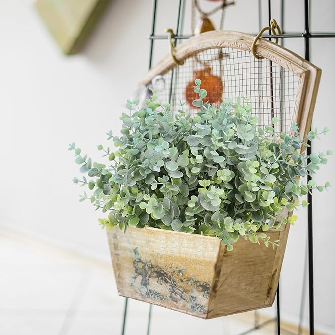RECUTMS 20 Bundles Faux Eucalyptus Stems Artificial Plants Outdoor Faux Greenery for Outdoor Planters Boxwood Bushes for Farmhouse Bathroom Office Vase Centerpiece Indoor Outdoor Decor(Dusty Blue)