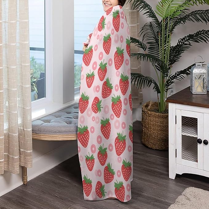 Strawberry Pink Flower Dog Wearable Fleece Pet Throw Blanket for Couch Car Bed Crate, Soft Cozy Baby Girl Boy Blanket 30x40 in