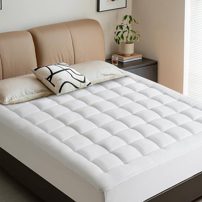 LEISURE TOWN Mattress Pad Twin XL Size Soft Cotton Mattress Cover,Quilted Fitted Mattress Topper with Deep Pocket fits 8-21 inch Mattress,Breathable Fluffy Pillow Top,Cooling Mattress Protector,White