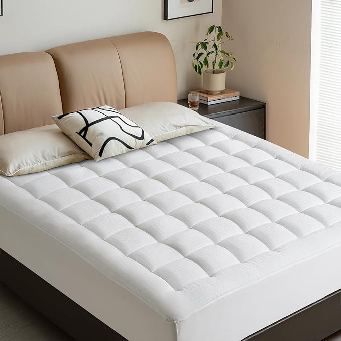 LEISURE TOWN Mattress Pad King Size Soft Cotton Mattress Cover,Quilted Fitted Mattress Topper with Deep Pocket fits 8-21 inch Mattress,Breathable Fluffy Pillow Top,Cooling Mattress Protector,White