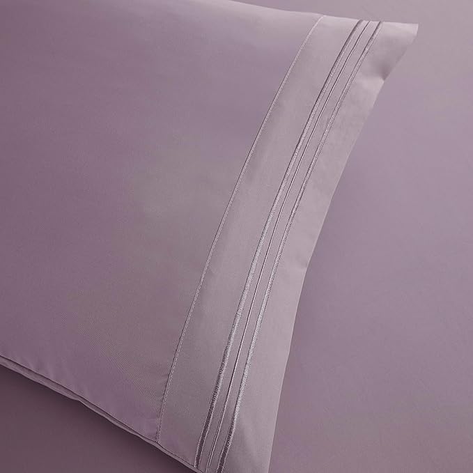 Clara Clark Bed Sheets, Premier 1800 Series Bed Sheet Set, Deep Pocket, Wrinkle, Fade, Stain Resistant, Luxury Soft Bedding Sheets & Pillowcases, Queen, Dusty Purple
