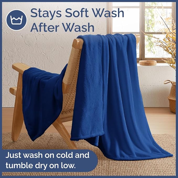 Ultra Soft Fleece Blanket Throw Size - Flannel Fleece Luxury Throw Blanket - Lightweight for Couch Bed Chair - Thick, Warm & Breathable - All Season Cozy Anti-Static Microplush Bedding, Royal Blue