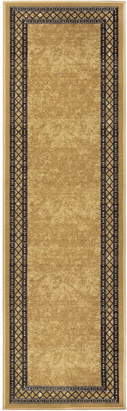 Antep Rugs Alfombras Modern Bordered 2x7 Non-Skid (Non-Slip) Low Profile Pile Rubber Backing Indoor Area Runner Rugs (Brown, 2' x 7')