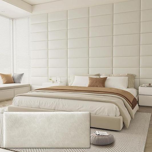 Upholstered Headboard for Full Twin Size Bed, Wall Mounted & Peel and Stick Headboard, Soundproof DIY Wall Panels, Leather Head Board in Modern Design for Bedroom (6 Panels, Each 23.62"x9.84"