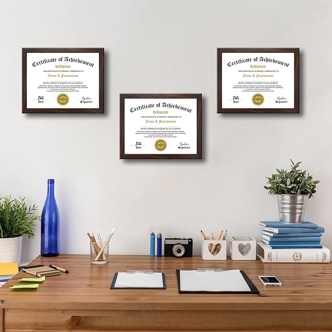 8.5x11 Diploma Frame Certificate Document Frame Set of 3 with High Definition Glass,Picture Frame for Wall and Tabletop Display in Walnut