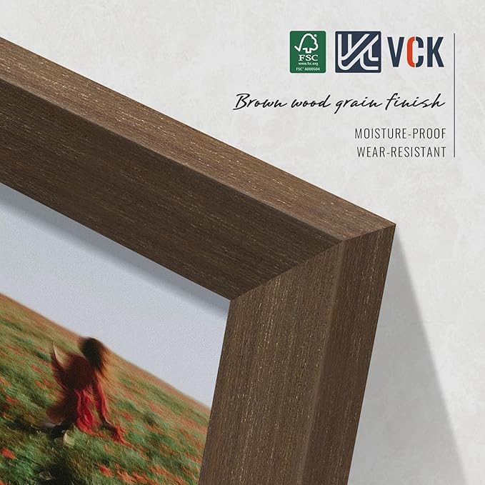 VCK 8.5x11 Brown Picture Frames 3 Pack, High-End Wood Wide Border Poster Frame,Tabletop & Wall Hanging, Multi-Directional Display Family Photos, Office Prints, Studio/Gallery/Home Artwork
