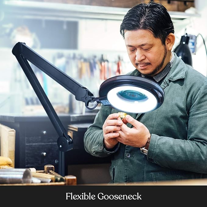 Brightech Lightview Pro Magnifying Glass with Stand & Light, Magnifying Floor Lamp with 6-Wheel Rolling Base for Facials & Lashes – Dimmable LED Work Light for Crafts, Sewing, and Projects - 3 Diopter