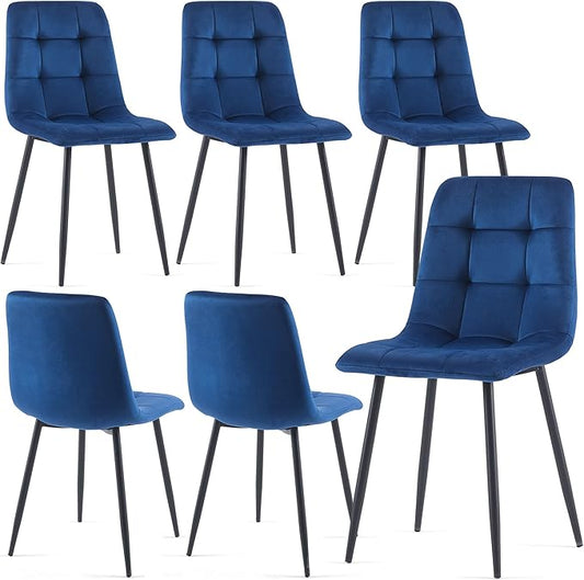 Classic Tufted Dining Chair Set of 6,Chic Velvet Vanity Chair Elegant High-Back Reception Chairs Comfortable with Durable Metal Legs for Dining Hall,Restaurant