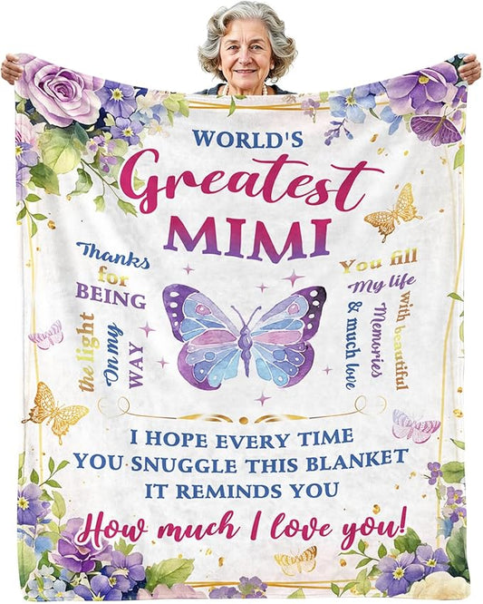 Mimi Gifts, Mimi Gifts for Grandma Blanket, Birthday Gifts for Mothers Day, Soft Blanket for Grandma from Grandkids, Grandmother Gift Ideas, Mimi Throw Blanket 60“x 50”