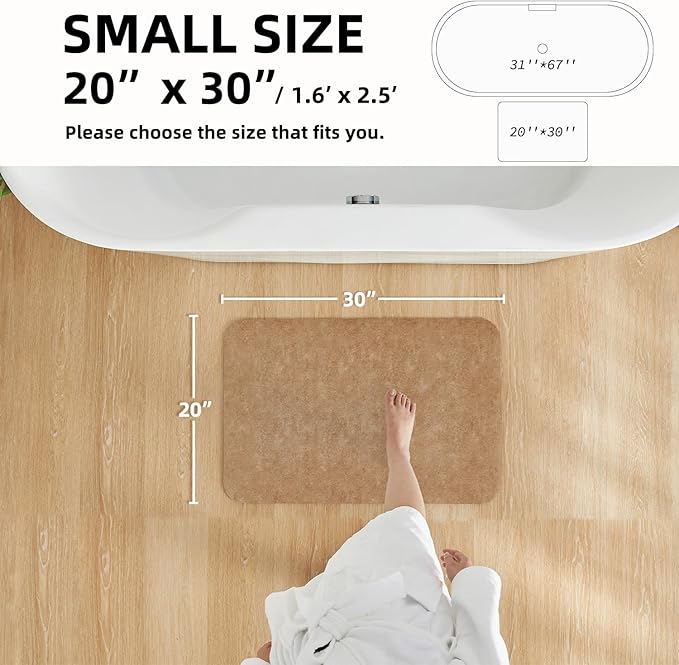 Bathroom Mat Quick Dry, Bathroom Rugs Non Slip Washable Thin Absorbent Bath Mat Fits Under Door Bathroom Floor Mat Perfect for Bath, Shower, or Sink 20"x30" Camel