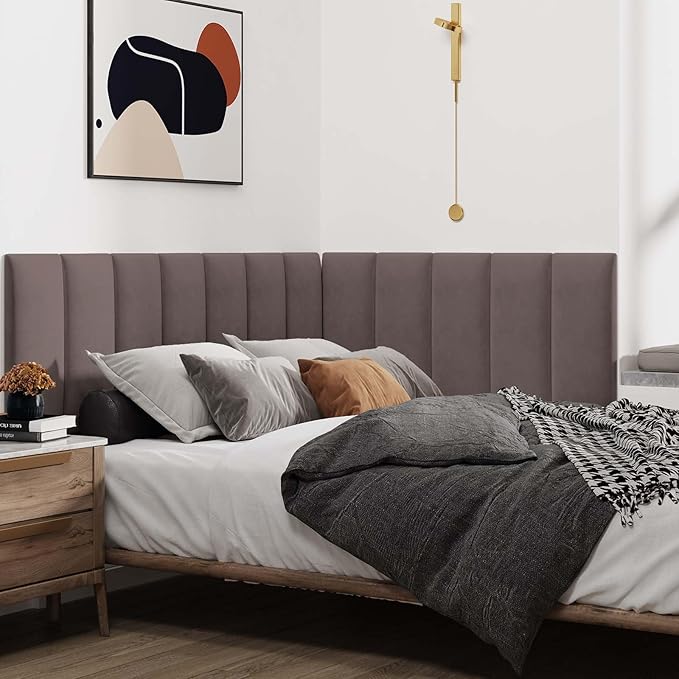 IFNOW Wall Mounted Upholstered Headboard Full, 3D Peel and Stick Soundproof Panels, Reusable and Removable Padded Leather Bed Headboard, 6 Panels 9.84" x 23.62", Dark Skin