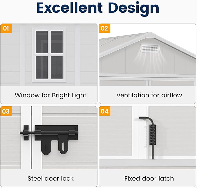 UDPATIO Resin Storage Shed 8 x 8 FT, Outdoor Garden Sheds with Floor Plastic Patio Outdoor Storage Shed with Lockable Door, Sandstone