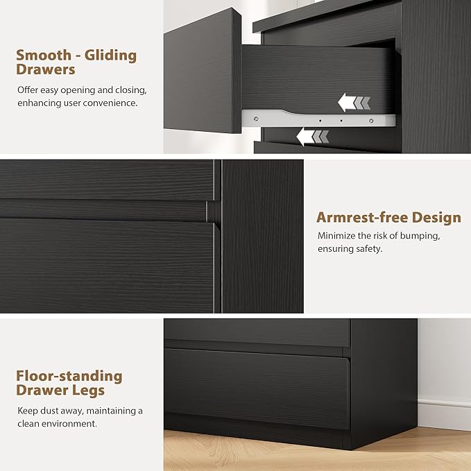 Black 5 Drawer Dresser for Bedroom, 15" D x 23.7" W x 40.4" H in Simply Chest of Drawers, Wood Storage Dresser with Drawers for Living Room Hallway Entryway, Black