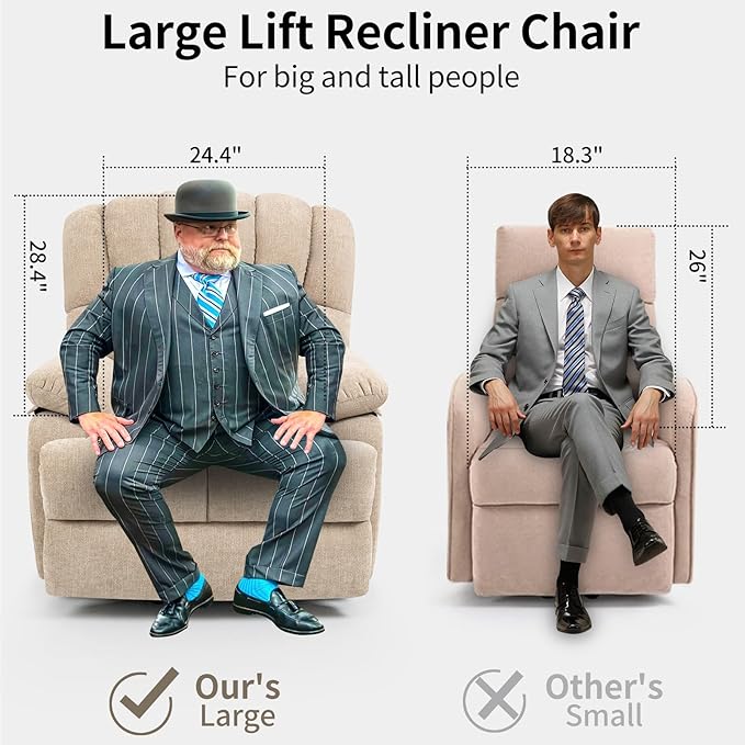 Large Recliner with Massage & Heat, Power Lift Chairs for Elderly, Beige Plush Recliner, 23" Seat Width, Extra Wide Reclinning for Seniors W/USB and Type-C Ports
