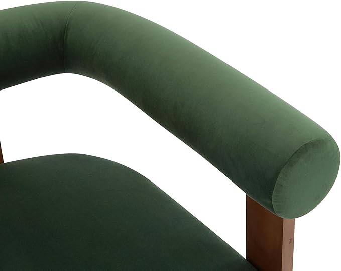 Christopher Knight Home Modern Velvet Upholstered Accent Chair for Living Room, Home Office, Apartment, Arm Chair with Curve Backrest and Birch Wood Legs, Three Legs Structure, Forest Green and Brown