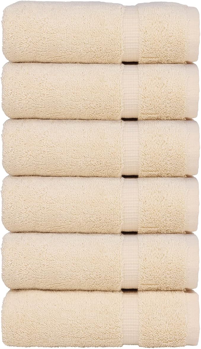 Luxury Hotel & Spa Towel 100% Genuine Turkish Cotton Hand Towels - Beige - Dobby Border - Set of 6