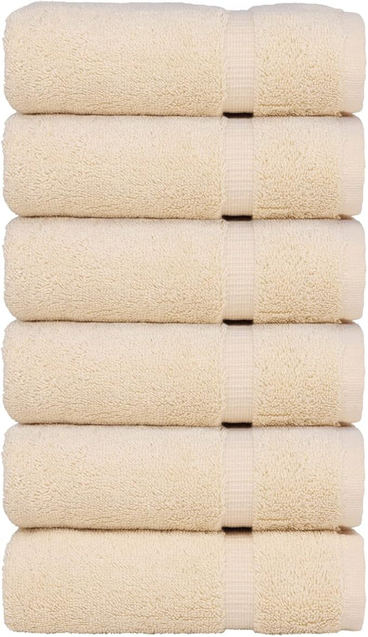 Luxury Hotel & Spa Towel 100% Genuine Turkish Cotton Hand Towels - Beige - Dobby Border - Set of 6