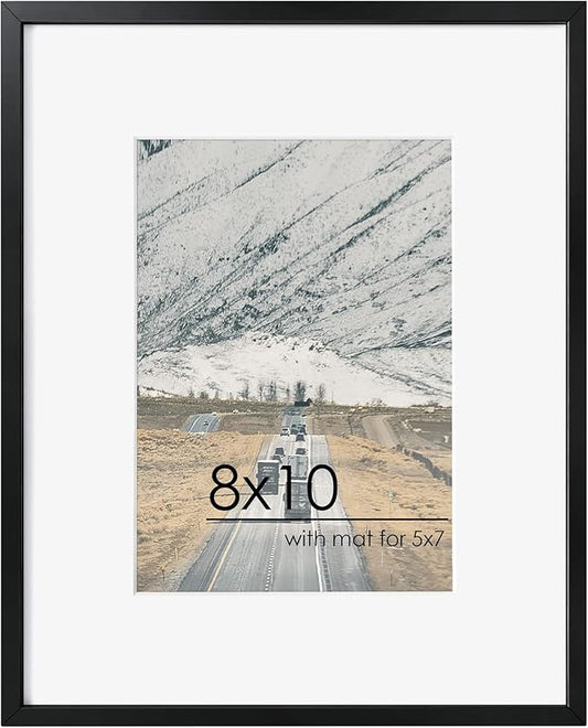 8x10 Picture Frame - Metal Frame With Mat 5x7 | 8 x 10 Aluminum Photo Frame | Plexiglass And Hanging Hardware Included | Black 8x10 Picture Frame | Black