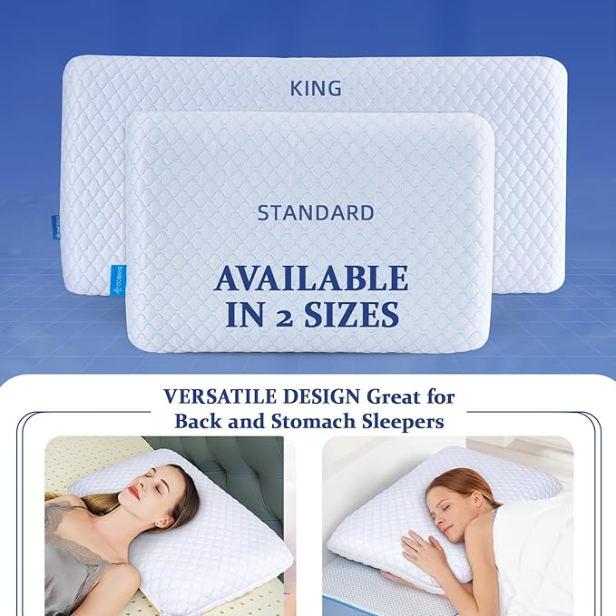 SofGlowly Ultra Thin Flat Pillows for Sleeping King Size -33x16 Inch, Cooling Memory Foam Pillow 2.75 inch Height Ultra Thin Pillow,Slim Bed Pillows for Stomach Back Sleeper