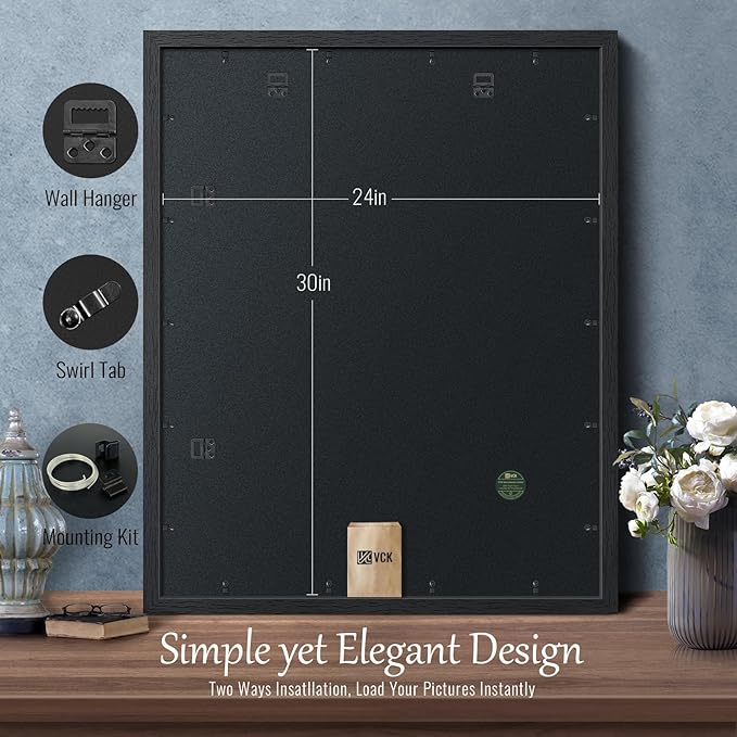 VCK 24x30 Poster Frame - Exclusive Black Woodgrain, Solid Wood Picture Frames - Wall Hanging