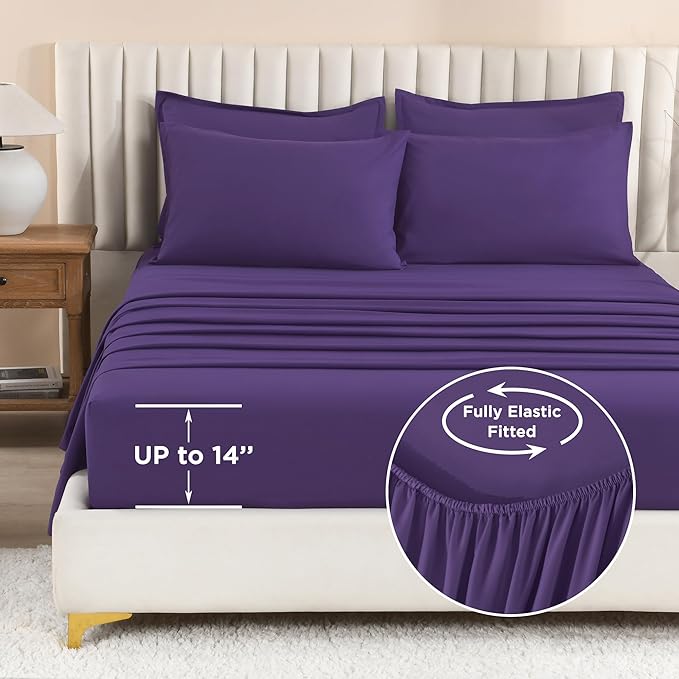 Litanika Comforter Queen Size Set Purple - 7 Pieces Bed in a Bag Queen Bedding Comforter Sets, Plain Lightweight Bed Set with Comforter, Sheets, Pillowcases & Shams