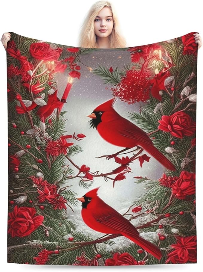Cardinal Blanket Soft Cozy Cardinal Fleece Throw Blanket Lightweight Warm Red Bird Flannel Plush Stuff Decor Blanket Cardinal Gifts for Lover Girls Boys Kids Women Adults Bed Travel 40"x50"