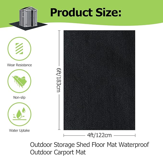 Outdoor Storage Shed Floor Mat, 6 * 4FT Waterproof Washable Garden Flooring Pad with Non Slip Backing, Soft Furniture Patio Covering Carport dust Oil Mat-Tool Shed, Storage Shed Not Included