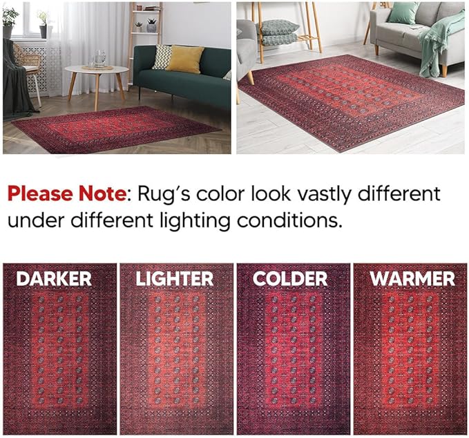 Keen Home Design 5x7 Rug - Machine Washable Area Rug with Non-Slip Backing, Ideal for Living Room, Dining Room, Bedroom - Vintage, Easy Clean, Durable, Low Pile Rug - (5' x 7')