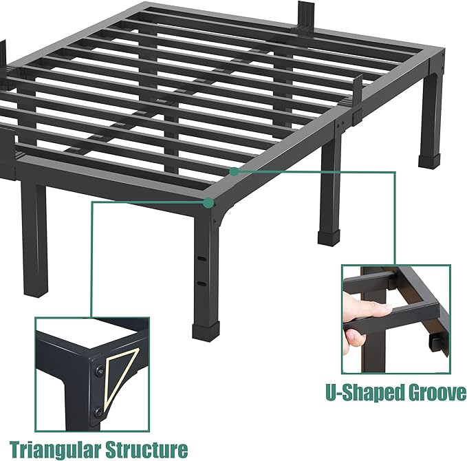 14 Inch Queen Size Bed Frame,3500 lbs Heavy Duty Metal Platform, Mattress Foundation with Steel Slat Support/No Box Spring Needed/Noise Free/Non-Slip/Easy Assembly