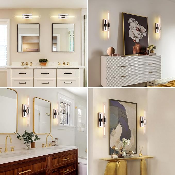 Bathroom Vanity Light Fixtures, Glass Tube Wall Sconces, Brushed Brass Base, Bathroom Wall Lights, Bedroom Bedside Wall Light, Wall Lamp For Dressing Table, Living Room, Hallway, Bulb Included