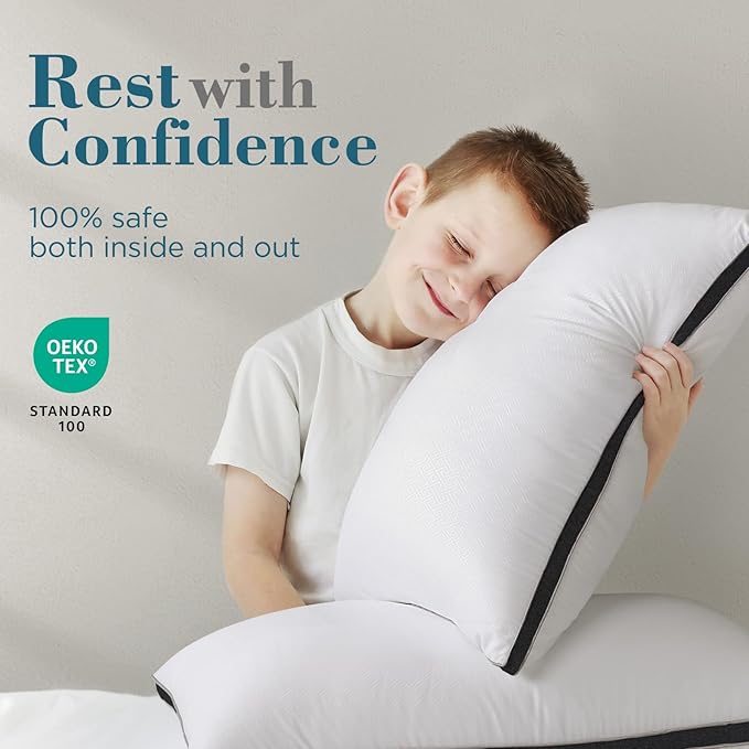 viewstar Bed Pillows Standard Size Set of 2, Hotel Cooling Down Alternative Gusseted Pillows for Side, Back, or Stomach Sleepers, Black