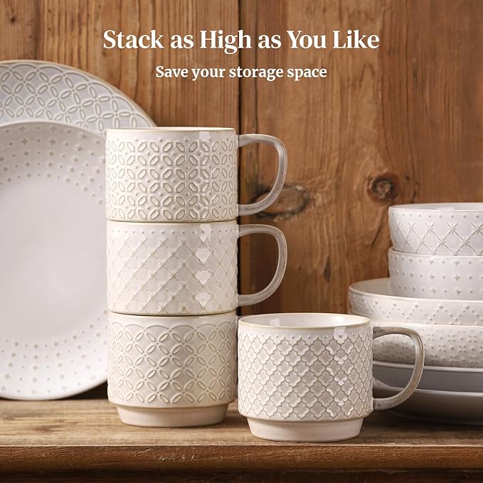 DOWAN 12oz Coffee Mugs Set of 4, Ceramic Coffee Mugs, Mugs Features A Relief Kiln-Change Technique, Microwave Safe, Thick-Walled Design for Heat Retention, Office and Home Use