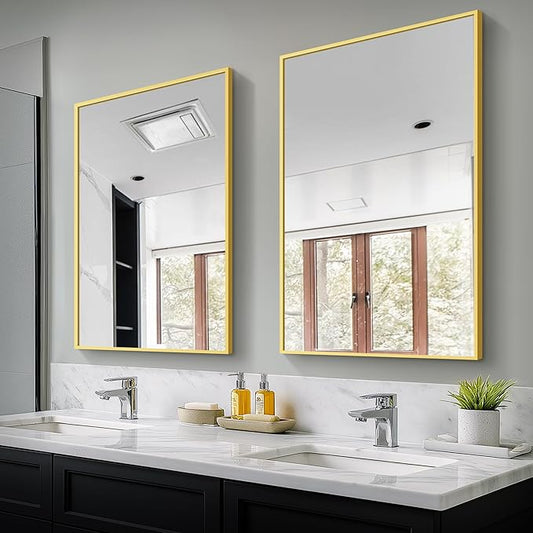 Bathroom Vanity Mirror for Wall, 2 Pack 36" x 24" Metal Framed Rectangular Bathroom Wall Mirror for Over Sink, HD Shatterproof Glass, Hangs Horizontally or Vertically(Gold)