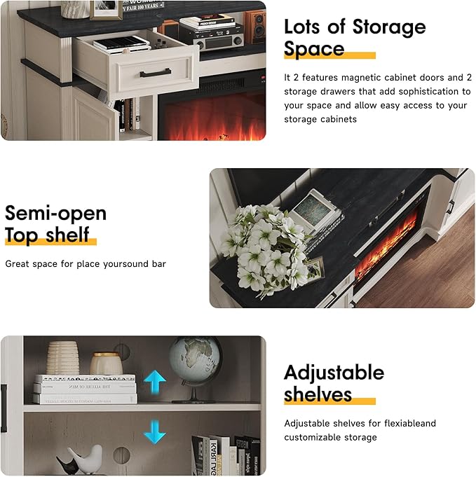 Maupvit TV Stands Farmhouse Entertainment Center for Televisions up to 65 Inch, Console Table Media Furniture with 2 Storage Cabinets and 2 Barn Door, Rustic TV Cabinet for Living Room, White