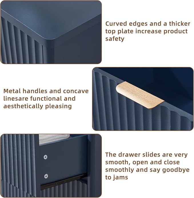 LEYAOYAO Fluted 5 Drawers Dresser for Bedroom, 41" Tall Modern Chest of Drawers with Metal Handle, Curved Profile Design,Navy Blue Wood Drawer Organizer for Bedroom, Living Room, Hallway, Entryway