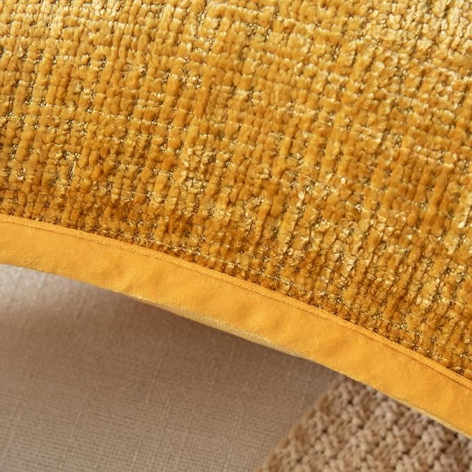 Yaertun Pack of 2 Chenille Textured Decorative Throw Pillow Covers Accent Solid Cushion Cover Soft Cozy Pillow Case with Velvet Back for Couch Sofa Bed Living Room 26x26 Inch Yellow