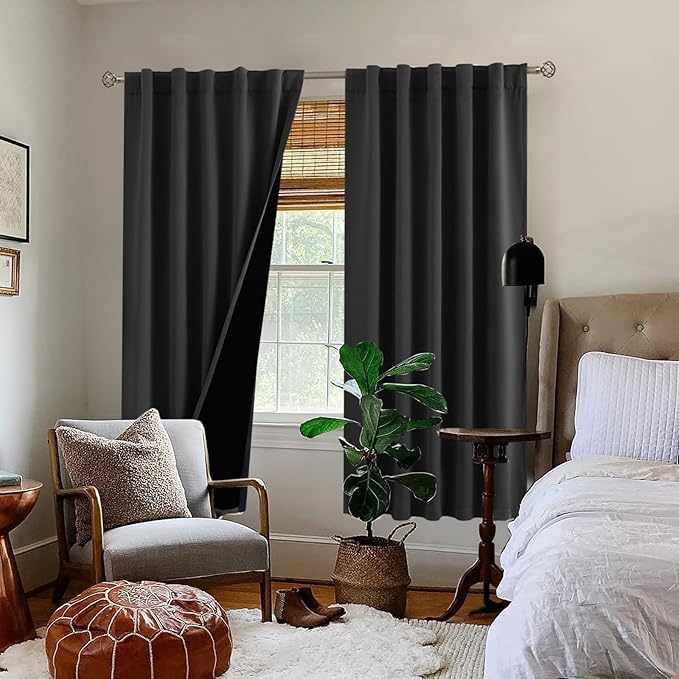 BGment Halloween Full Blackout Curtains with Thermal Insulation Liner Curtains, Rod Pocket and Back Tab Double Layer Room Darkening Window Curtain for Bedroom(42 x 72 Inch, 2 Panels, Black)