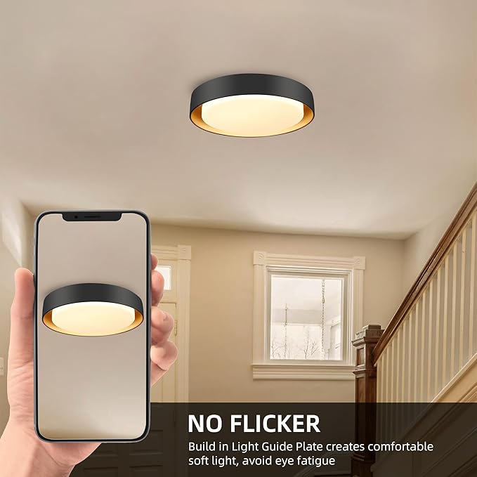 Hlite 13 inch Ceiling Light Fixture,Black LED Flush Mount Ceiling Light with Gold Inside,3000K/Warm White/24W,Dimmable 1920LM Indoor Room Decorative Modern Ceiling Lights for Bedroom Kitchen(2 Pack)