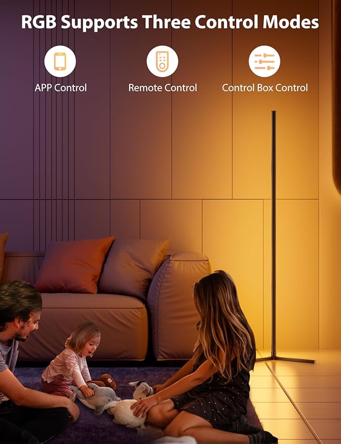 RGB Corner Floor Lamp, 64.5" RGB Color Changing Led Floor Lamp for Living Room APP and Remote Modern Light Bar with Music Sync and 16 Million Colors Dimmable Ambient Lighting for Bedroom