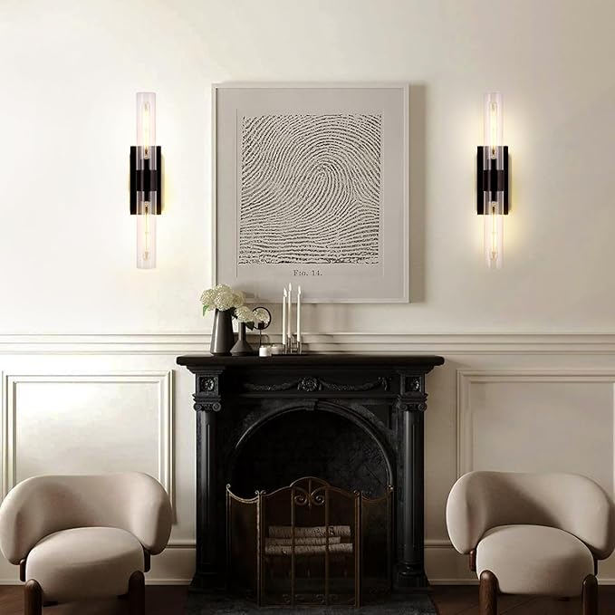 Modern Wall Sconces, 22.8in Black, 2-Light Indoor Wall Mounted Sconces, Bathroom Vanity Light for Living Room, Bedroom, Staircase