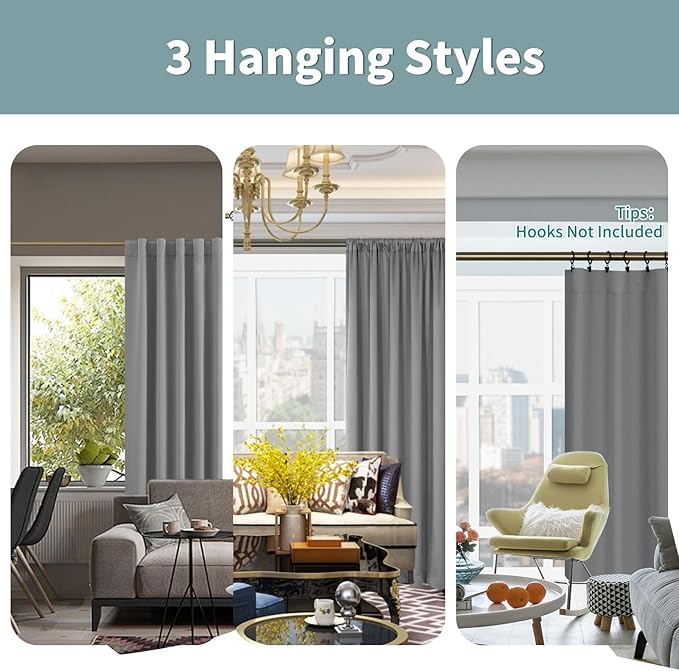 BGment Full Blackout Curtains with Thermal Insulation Liner Curtains 90 Inches Long, Rod Pocket and Back Tab Double Layer Room Darkening Window Curtain for Bedroom(52 x 90 Inch, 2 Panels, Dove Grey)