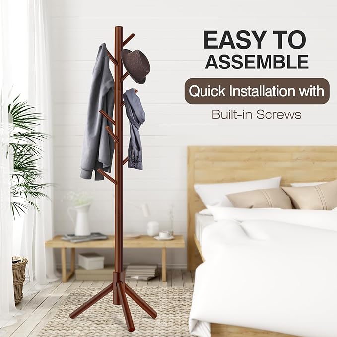 2 PCS Coat Rack, Freestanding Coat Rack with 8 Hooks and 3 Adjustable Size Tree Coat Racks for Bedroom, Hallway, Entrance, Office, for Hats, Coats, Scarves, Handbags